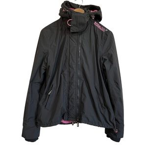 Superdry Original Windcheater Women’s Jacket Black Pink Trim Size XL